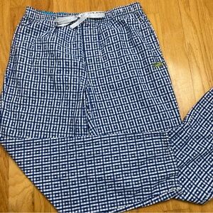 Robert Graham Men’s Pajama Pants Blue White Geometric With Embroidered Iguana L